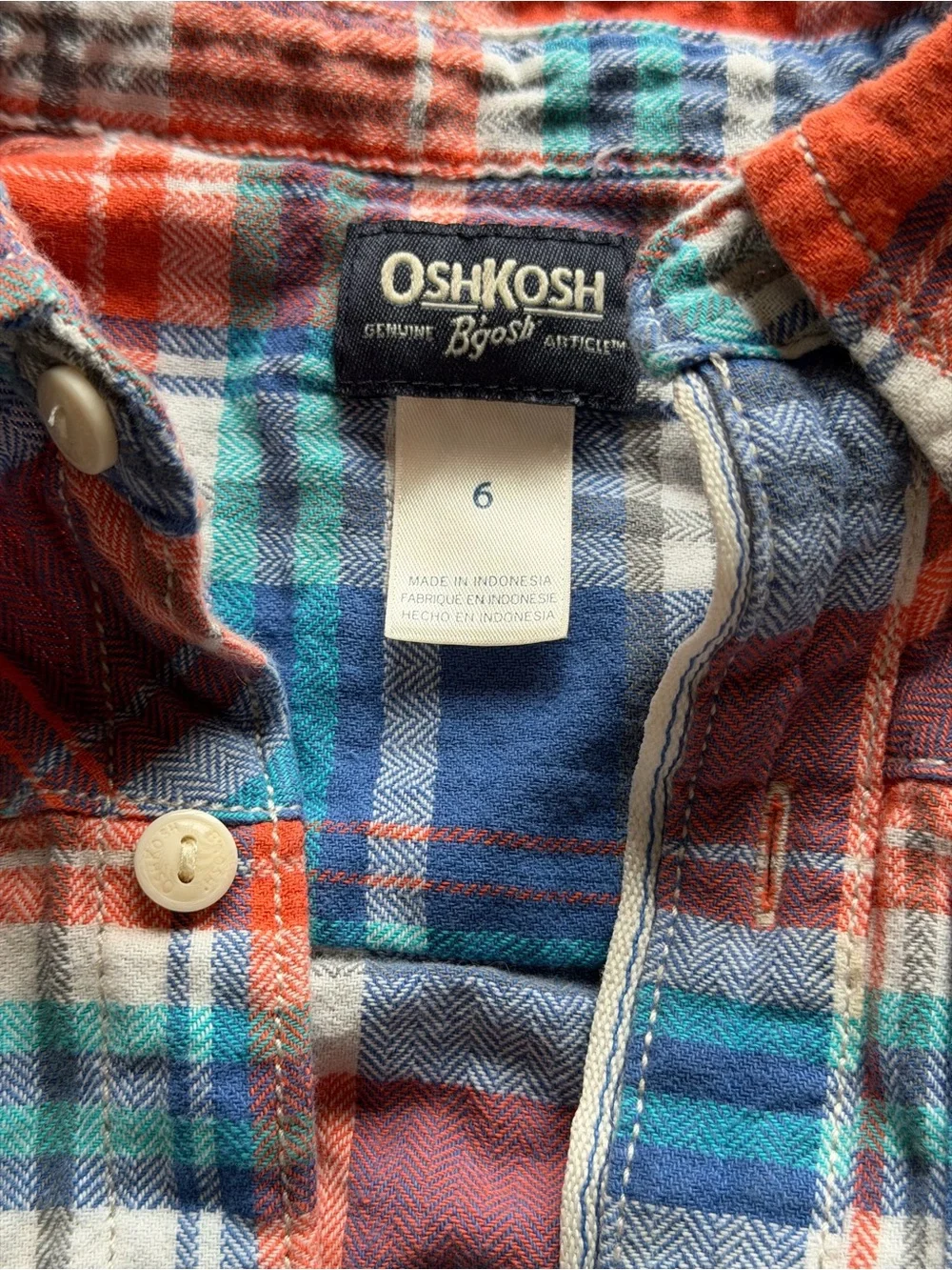 OshKosh B'gosh Orange, Blue & Teal Plaid Flannel Shirt